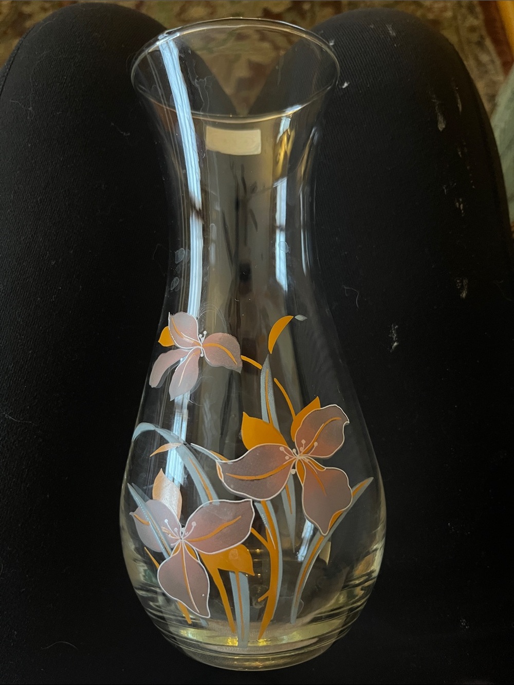 Pasabahce Glass Floral Vase with Orange and gray Flowers